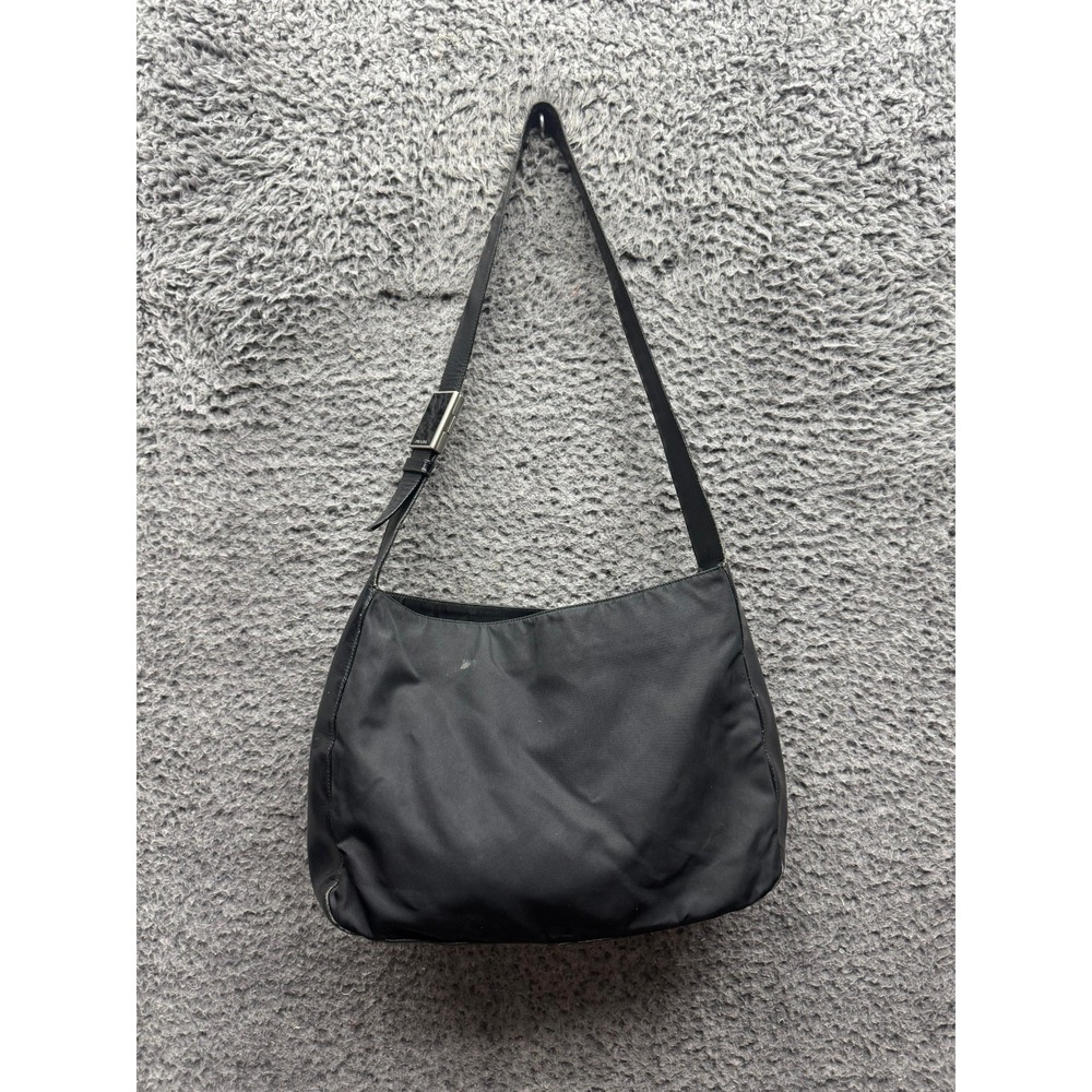 Vintage Prada Milano Women's Nylon Leather Trim Casual‎ Crossbody Bag Black